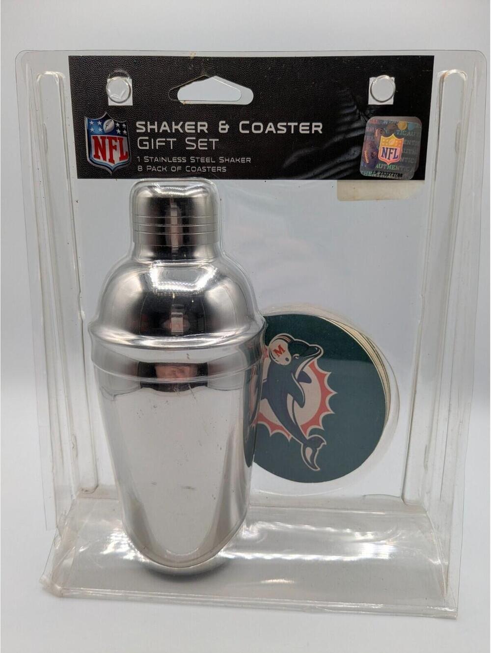 NFL Miami Dolphins Shaker & Coaster Gift Set 2009 Boelter Brands, Sealed Package